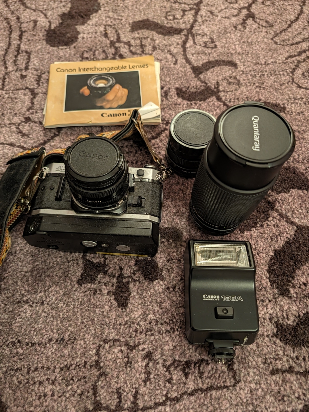 Canon Film Camera Kit with Black Lenses and Flash